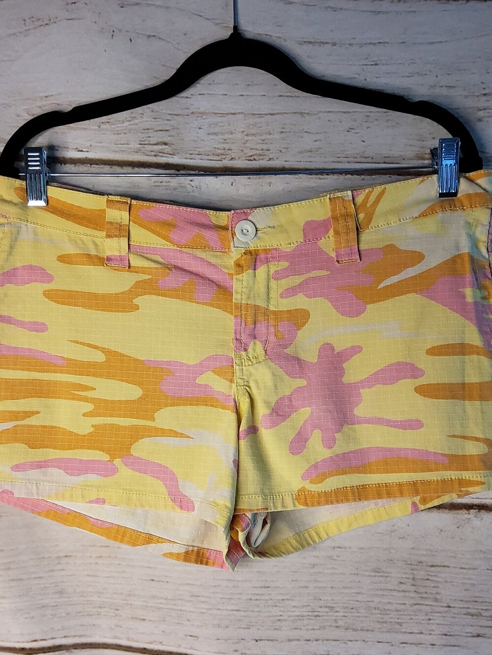 lei Yellow & Pink Camo Low-Rise Jean Shorts